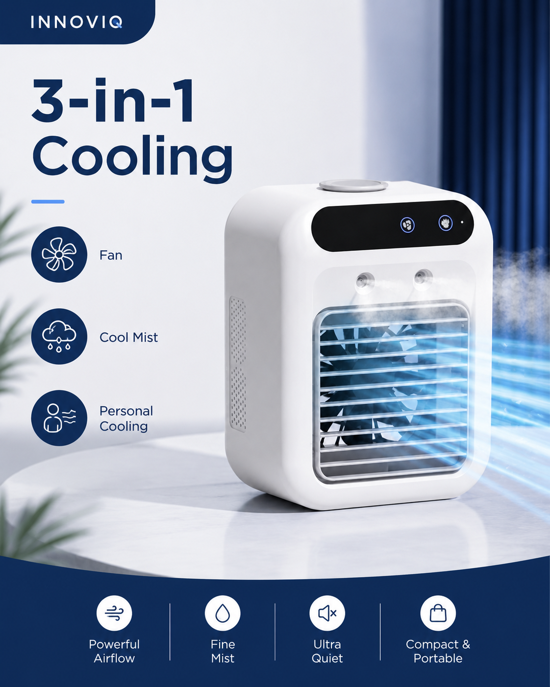 3-in-1 Portable Air Cooler Fan with Cool Mist